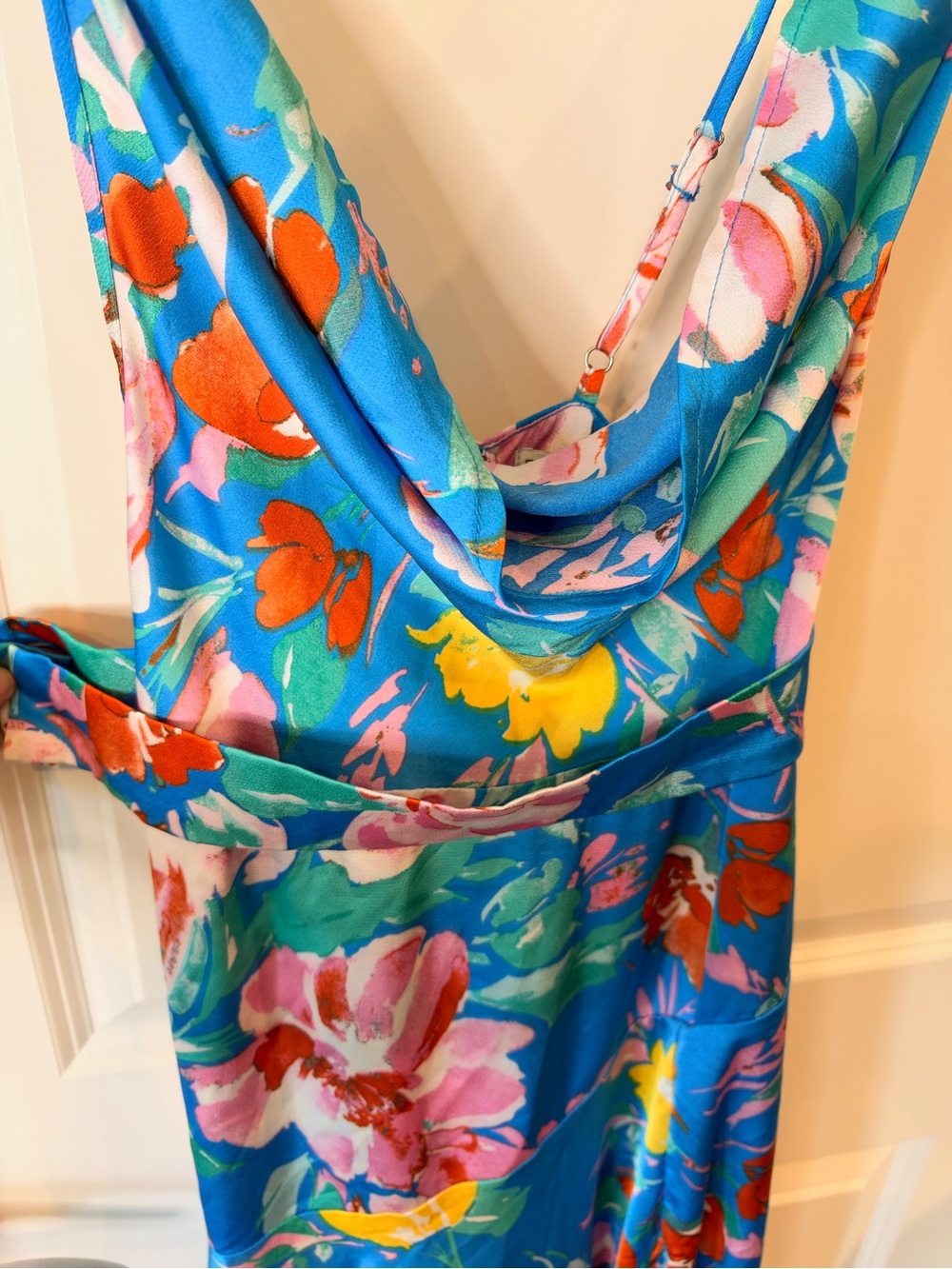 Fashion Nova Blue Tropical Floral Cowl Neck Maxi Dress - Picture 12 of 16